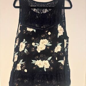 Torrid Navy and White Lace Floral Tank Top